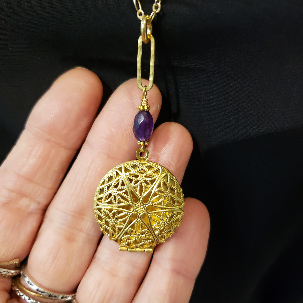 Round Filigree Locket - Amethyst