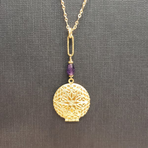 Round Filigree Locket - Amethyst