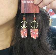 Load image into Gallery viewer, Geometric Tropical Leaf Tin Earrings - Carnelian
