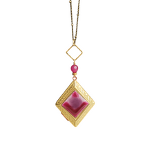 Load image into Gallery viewer, Vintage Diamond Locket - Fushia Pink Enamel
