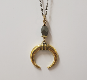 Luna Crescent Drop Necklace - Pyrite