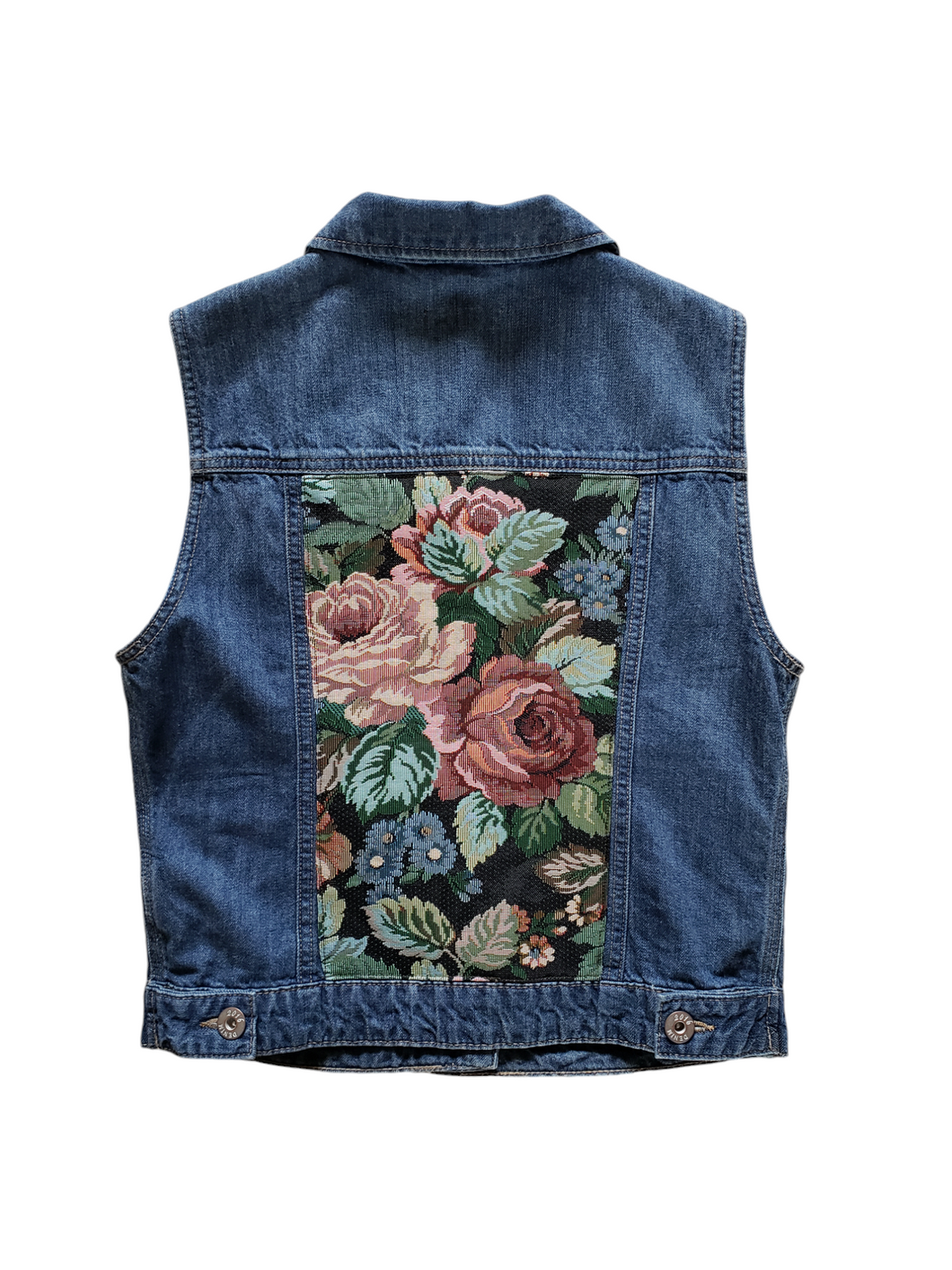 Reworked Denim Vest - Floral Garden