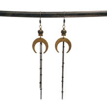 Load image into Gallery viewer, Crescent Moon Duster Earrings - Pyrite
