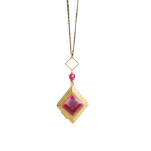 Load image into Gallery viewer, Vintage Diamond Locket - Fushia Pink Enamel
