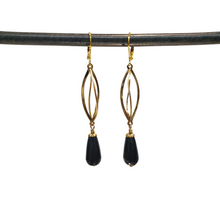 Load image into Gallery viewer, Black Onyx Spiral Cage Drop Earrings
