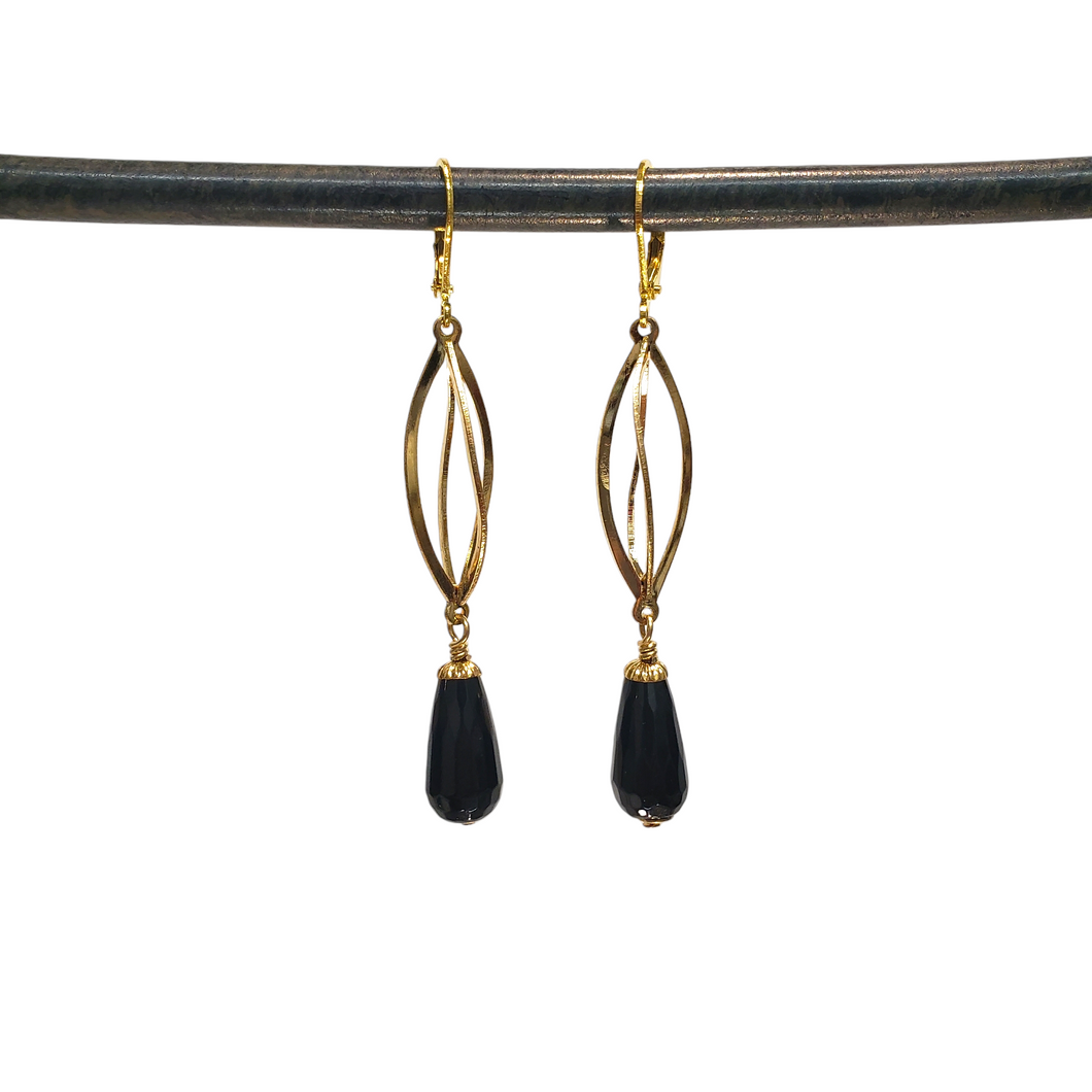 Black Onyx Spiral Cage Drop Earrings