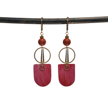 Load image into Gallery viewer, Geometric Tropical Leaf Tin Earrings - Red Jasper
