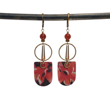 Load image into Gallery viewer, Geometric Tropical Leaf Tin Earrings - Carnelian
