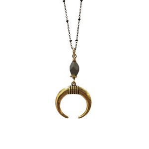 Luna Crescent Drop Necklace - Pyrite