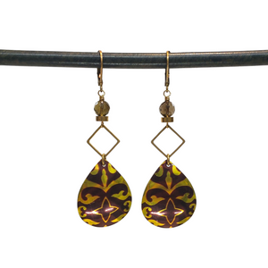 Sunflower teardrop tin earrings - smoky quartz