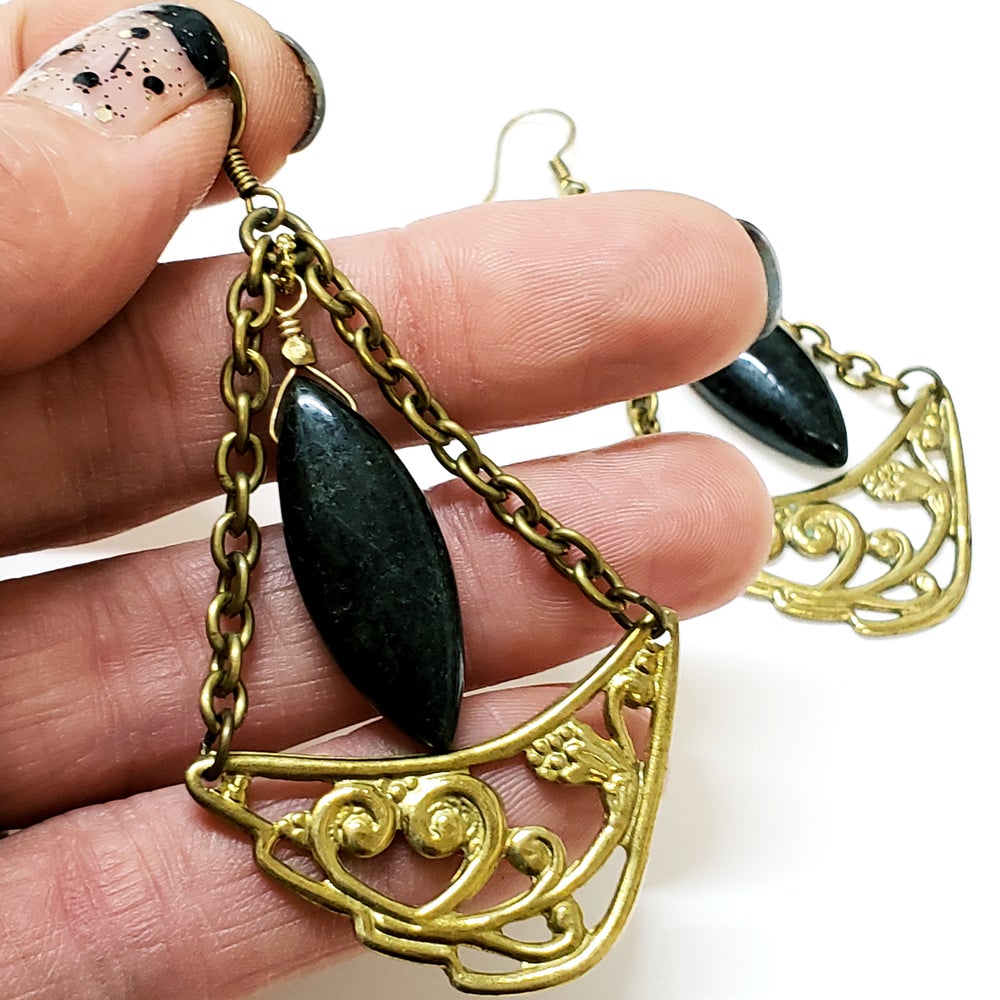 Marquis Eye Brass FiligreeTeardrop Earrings