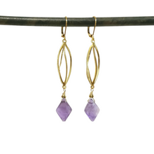 Load image into Gallery viewer, Amethyst Spiral Cage drop earrings
